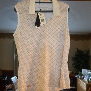 Adidas Women's Sleeveless Blouse - Cream With Peach Orange& Blue Accent Pattern